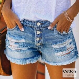 SHEIN Blue Jean Shorts Distressed High-Waisted